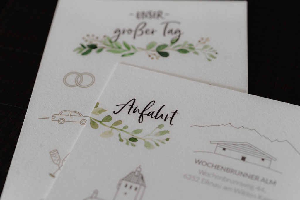 Hochzeitspapeterie Hochzeitsleinadungen Grafikdesign Tirol
